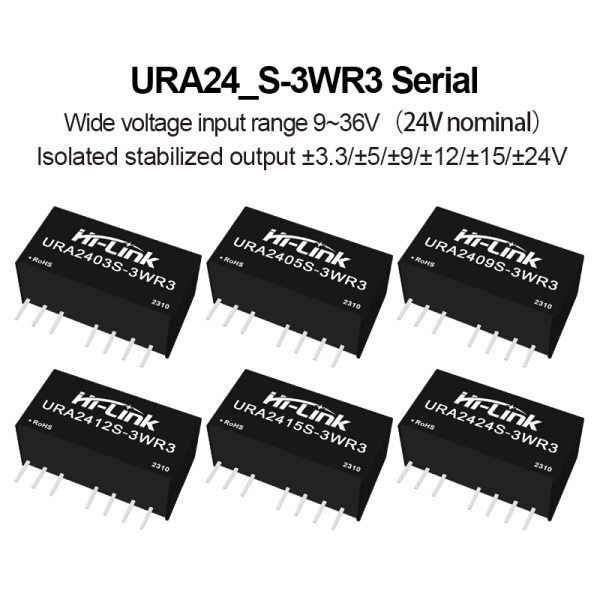 URA2412S-3WR3 isolated power module URA2403/URA2405/URA2409/URA2424S-3W dual output Power Converter