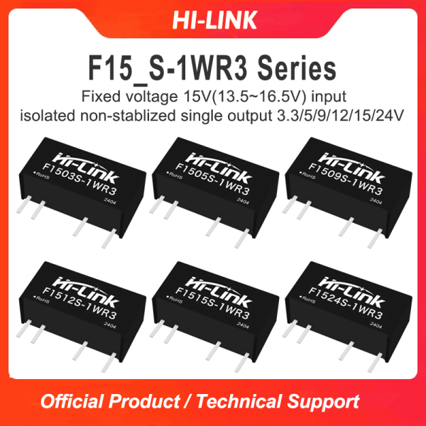 F1505S-1WR3/F1503S/F1512S/F1515S/F1524S-1WR3 DC to DC 15V to 3.3V/5V/9V/12V/15V/24V 1W power module/converter