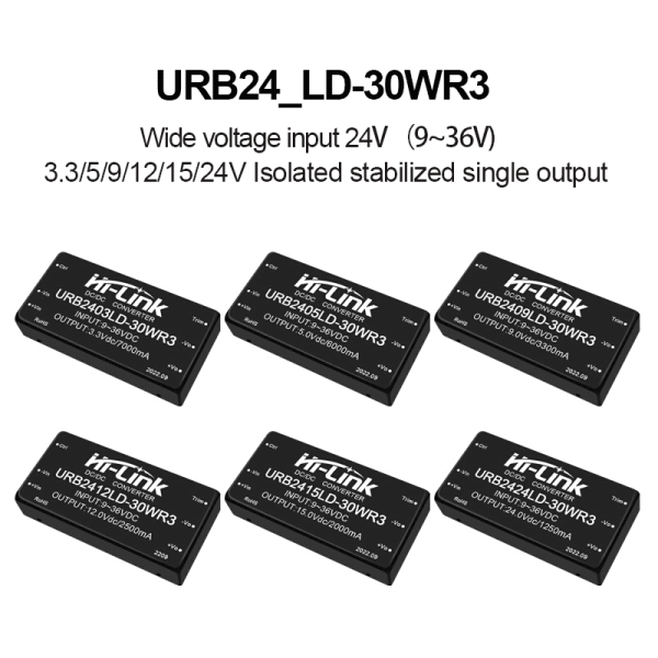 URB2412LD-30WR3 URB2405LD/URB2415LD/URB2424LD 24V to 12V2.5A 30W DC to DC isolated transfer input power supply module