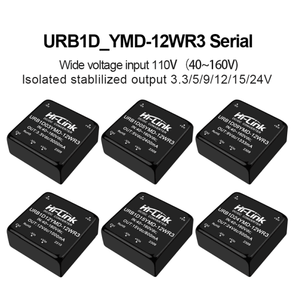 URB1D05YMD-12WR3 URB1D12YMD/ URB1D15YMD/URB1D24YMD DC-DC isolated single output 110V to 5v/12v/15v/24v power converter module