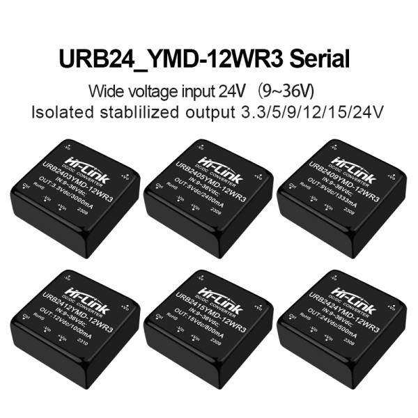 URB2405YMD-12WR3 URB2412YMD/ URB2415YMD/URB2424YMD DC-DC isolated single output 24V to 5v/12v/15v/24v power converter module