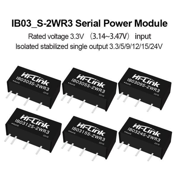 IB0305S-2WR3 IB0303/IB0309/IB0312/IB0315/IB0324S-2WHi-link DC-DC isolated power supply module with short-circuit protection