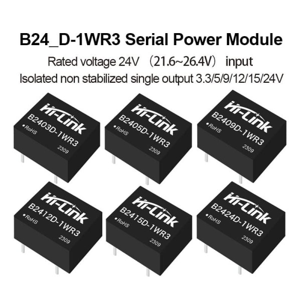 B2405D-1WR3 DC-DC isolated power module B2403/09/12/15/24D-1WR3 single output power converter