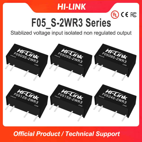 F0505S-2WR3/F0503S/F0512S/F0515S/F0524S-2WR3 DC to DC 5V to 3.3V/5V/9V/12V/15V/24V 2W power module/converter passed UL/CE/FCC certifications