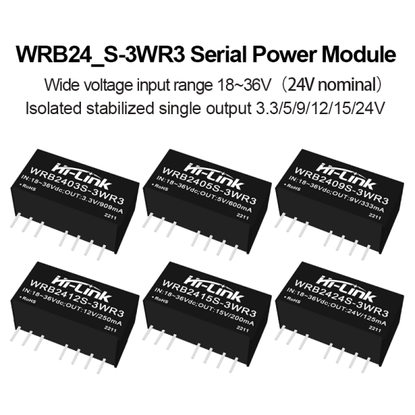 WRB2405S-3WR3/WRB2412S-3WR3 WRB2403S/WR2409S/WRB2415S-WRB2424S-3WR3 3W DC-DC Isolation Voltage Power Module