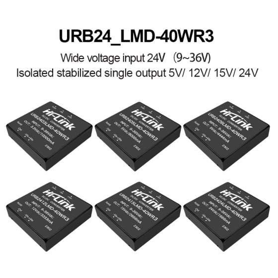 URB2405LMD-40WR3 URB2412/URB2415/URB2424LMD-40W DC-DC isolated power converter module