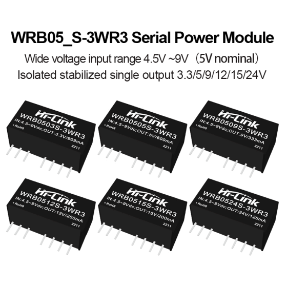 WRB0505S-3WR3/WRB0512S-3WR3 WRB0503S/WR0509S/WRB0515S-WRB05244S-3WR3, 3W DC-DC Isolation Voltage Power Module