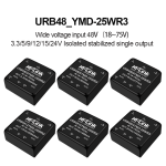 URB4805YMD-25WR3 URB4809YMD/URB4812YMD/URB4815YMD/URB4824YMD DC DC 25W isolated power module 24V to 3/5/9/12/15/24V regulated dual output converter