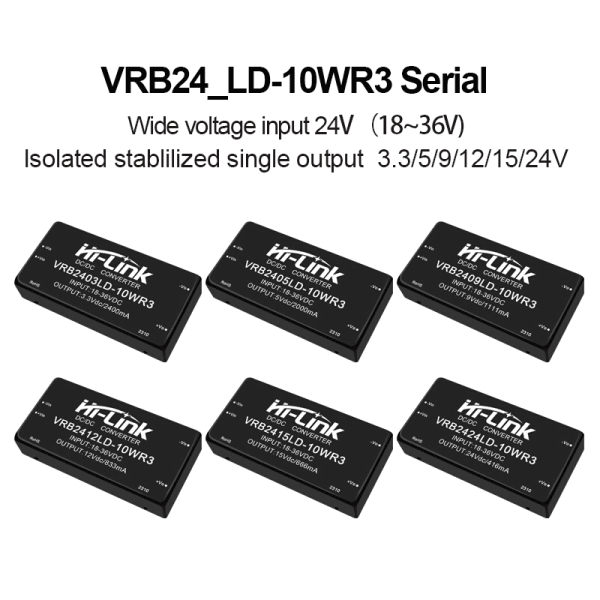 VRB2412LD-10WR3 VRB2405LD/VRB2415LD/VRB2424LD DC-DC isolated power module 12V to 3.3/5/9/12/15/24V Power Converter