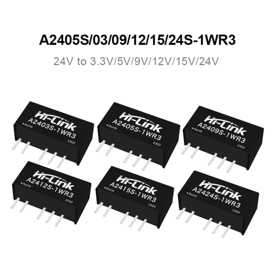 A2405S-1WR3/A2412S/A2415S/A2424S-1WR3 Dual output 12V to 3.3V/5V/9V/12V/15V/24V 1W DC to DC power module/converter
