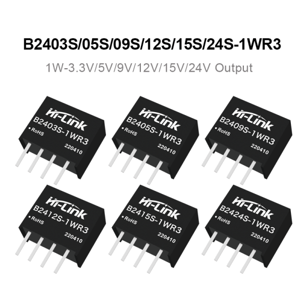 B2405S/B2403S/B2412S/B2415S/B2424S-1WR3 dc dc 24V to 3.3V/5V/12V/15V/24V 1W Isolated constant voltage single output power module