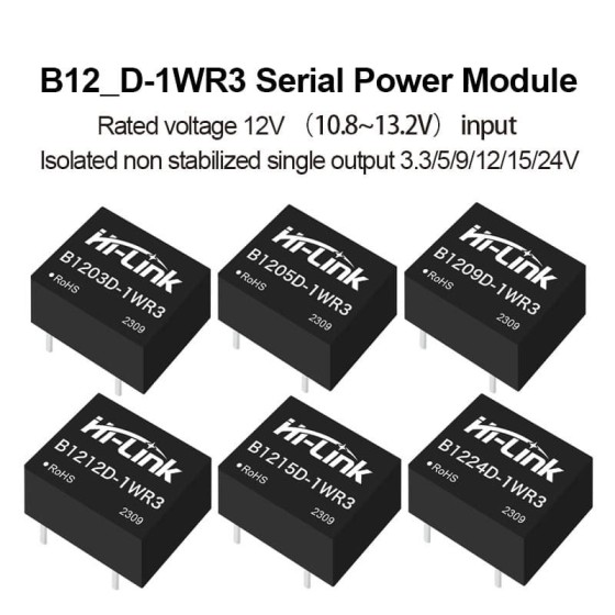 B1205D-1WR3 DC-DC isolated non stabilized output power module B1203/09/12/15/24D-1WR3 single output power converter