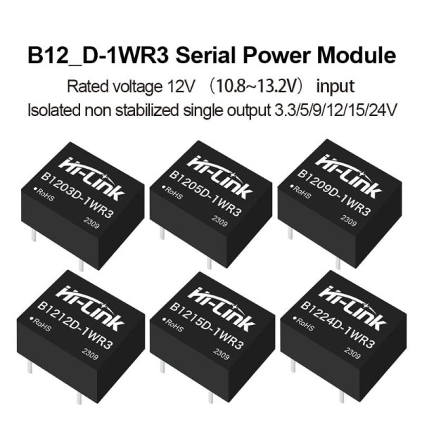B1205D-1WR3 DC-DC isolated non stabilized output power module B1203/09/12/15/24D-1WR3 single output power converter