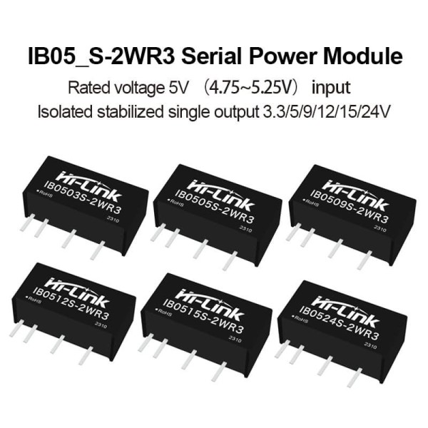 IB0505S-2WR3 IB0503/IB0509/IB0512/IB0515/IB0524S-2W DC-DC isolated step down power supply module with short-circuit protection