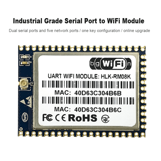 MT7688K low-cost embedded UART-ETH-WIFI module 5*network ports 2*serial ports communication WIFI module HLK-RM08K pin package
